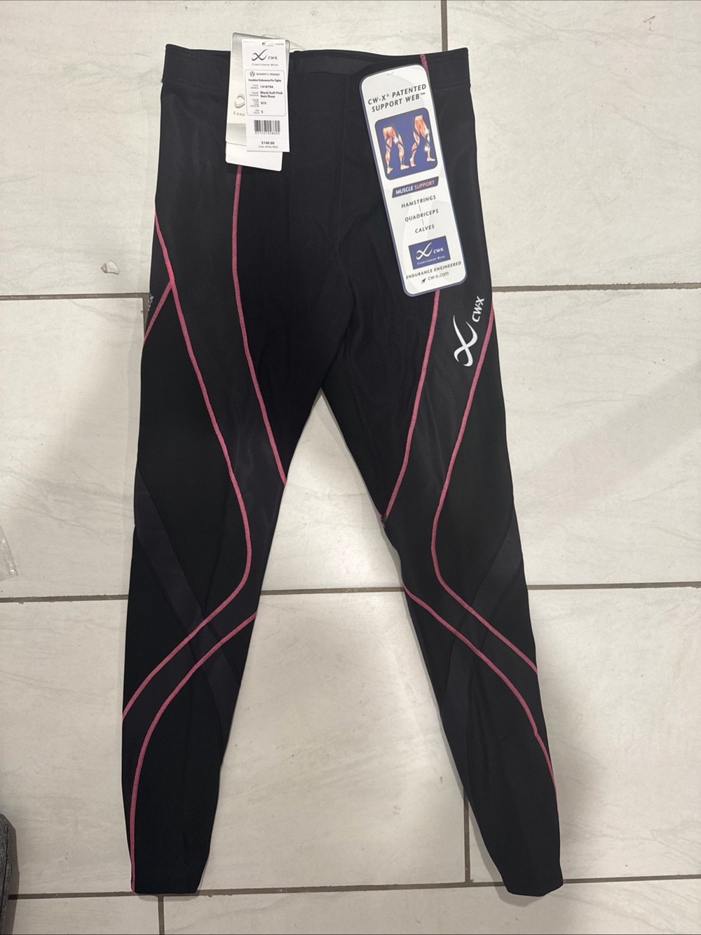 CW-X Women's Black Leggings with Pink Piping